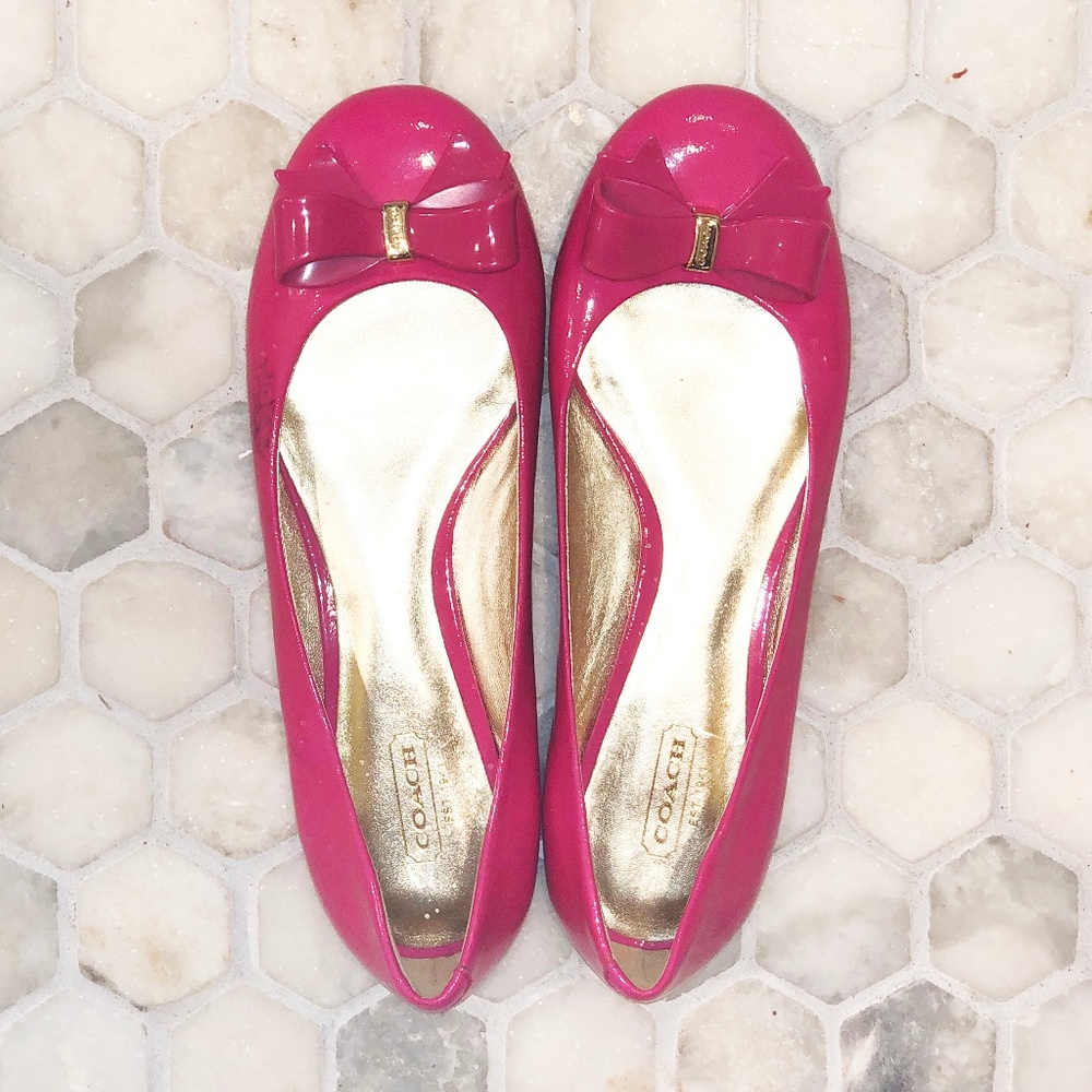 Coach Pink Bow Patent Leather Ballet Flat Shoes